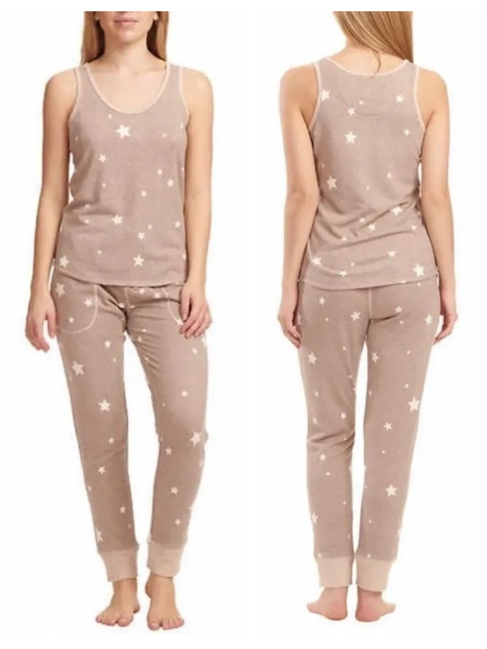 Live Love Lounge Karen Neuburger 2pc Pajama Set Star Fleece Tank Top Joggers
